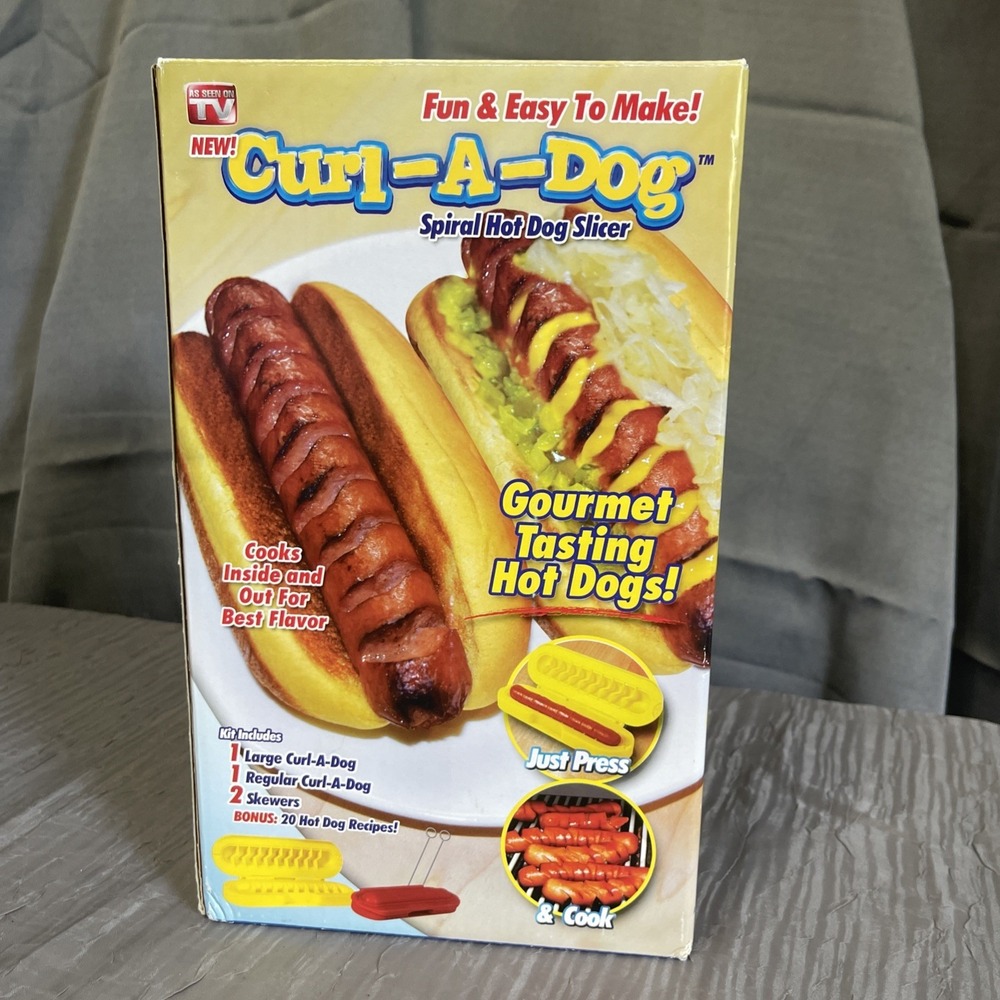 Curl-A-Dog Spiral Grilling Hot Dog Sausage Slicer Skewers and Recipes NEW